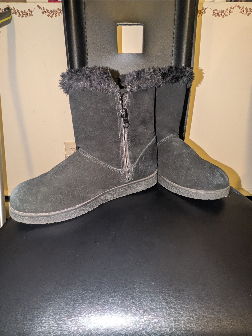 Women's Black Faux-Suede Winter Zip Boots